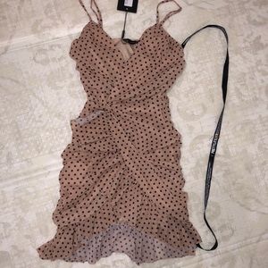 PrettyLittleThing Nude Polkadot Ruched Wrap dress